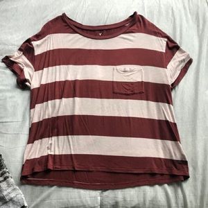 American Eagle Maroon Striped Tee